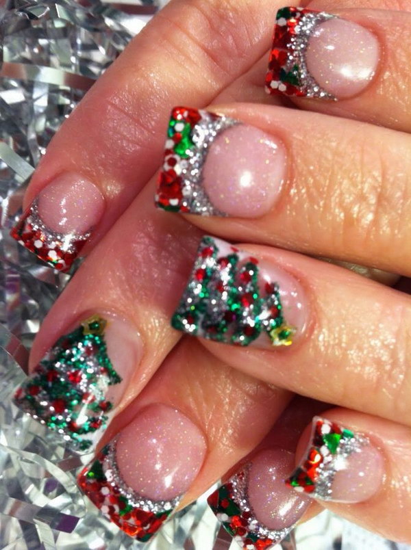 Christmas Themed Glitter Nails 