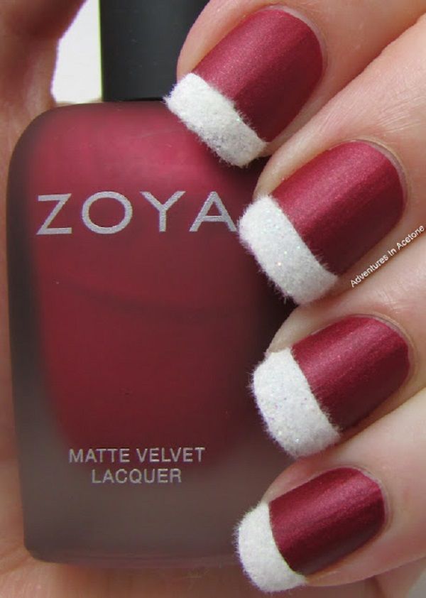 Matte Red Background with Fur Embellishment Tips Christmas Nails 
