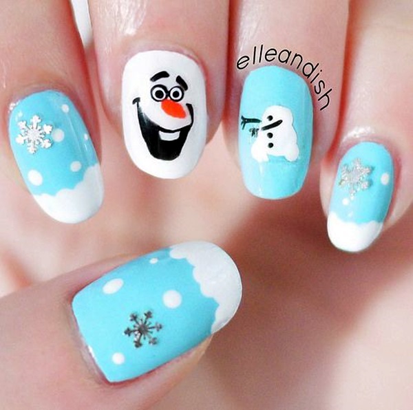 Blue and White Snowman Nails 