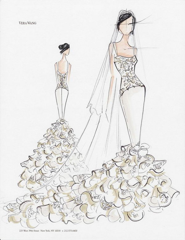 Vera Wang Sketch for Kim Kardashian’s Wedding Gown. 