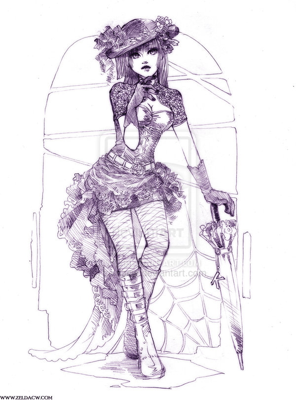 Gothic Fashion Sketch. Gothic fashion is a clothing style marked by conspicuously dark, mysterious, exotic, and complex features. It is worn by members of the goth subculture. 
