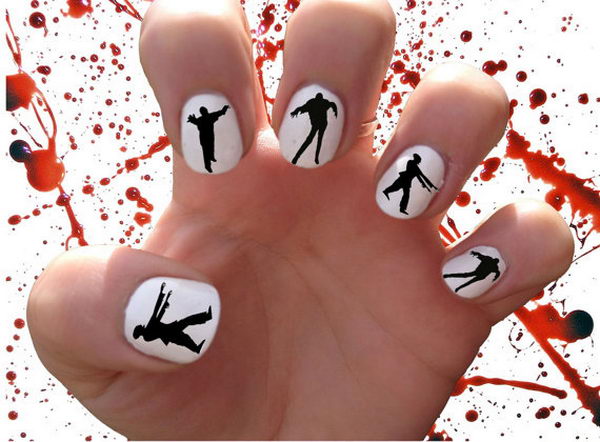 Zombie Walkers. Cool Halloween Nail Art which show off your spooky spirit during the freakish festivities. 