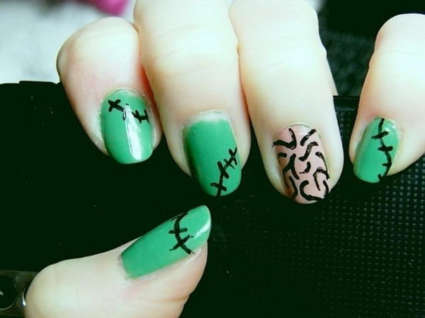 Zombie Nails. Cool Halloween Nail Art which show off your spooky spirit during the freakish festivities. 