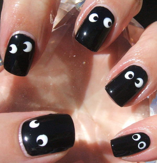 Googly Eye Nails. Cool Halloween Nail Art which show off your spooky spirit during the freakish festivities. 