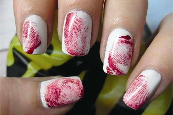 Bloody Fingerprint Nails. Cool Halloween Nail Art which show off your spooky spirit during the freakish festivities. 