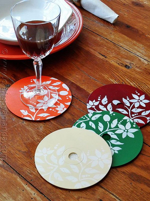 Stenciled DVD Coasters. 