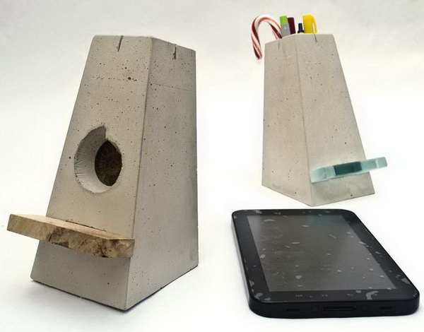 Concrete iPad Stand. Concrete isn’t just for the infrastructure and base of certain buildings. You can use concrete in a variety of DIY projects, and infuse it into everyday products. 