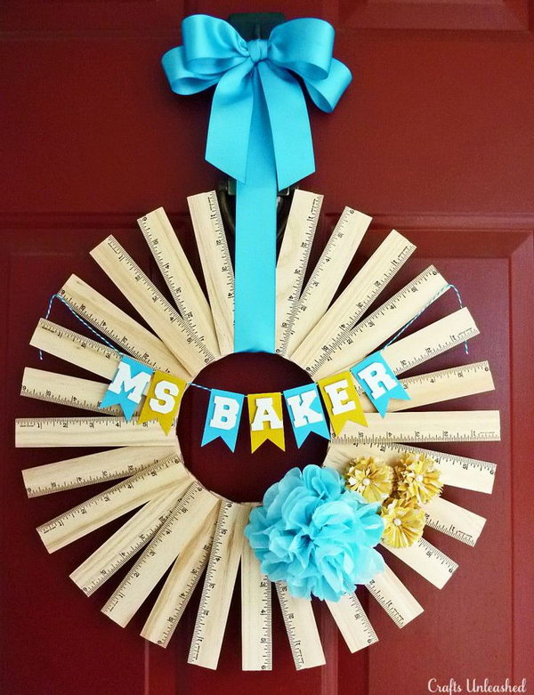 Personalized ruler wreath. Rulers are not only used to measure things but also can be used to create some creative things. Perfect for back to school or teacher gifts. 