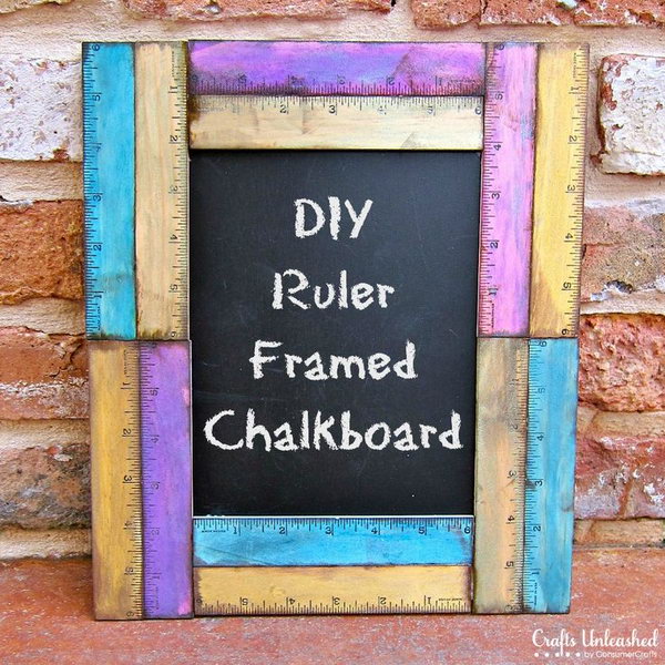 Ruler framed diy chalkboard. Rulers are not only used to measure things but also can be used to create some creative things. Perfect for back to school or teacher gifts. 