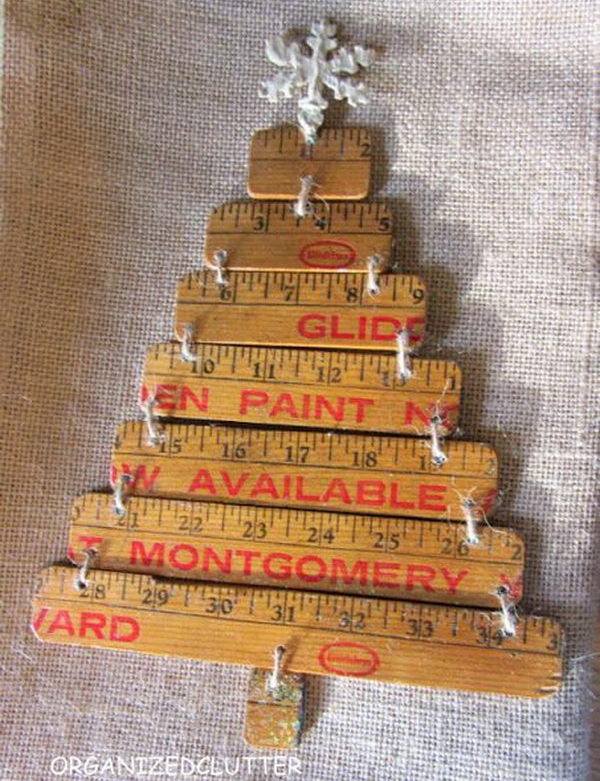 Repurposed yardstick christmas tree. Rulers are not only used to measure things but also can be used to create some creative things. Perfect for back to school or teacher gifts. 