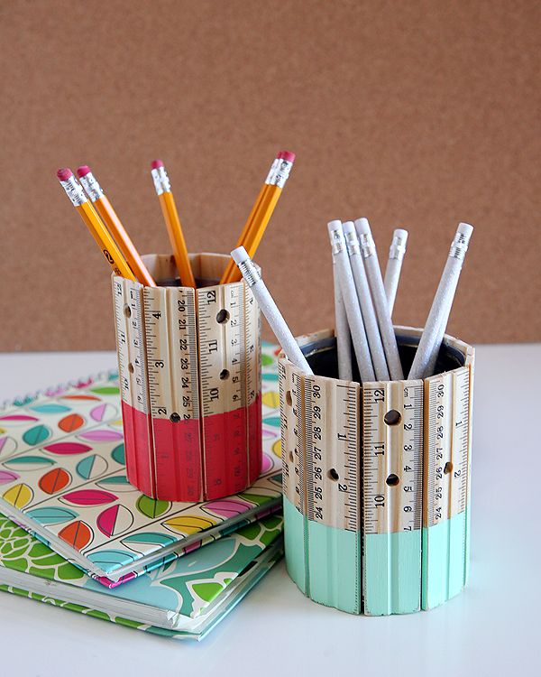 DIY ruler pencil holder. Rulers are not only used to measure things but also can be used to create some creative things. Perfect for back to school or teacher gifts. 