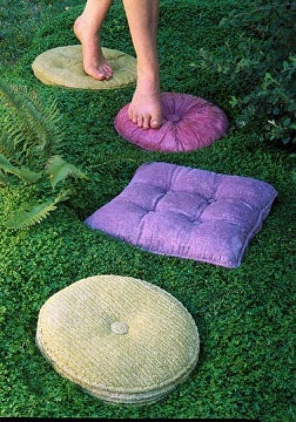 Pillow Stepping Stones. Not only functional but also can be used to decorate your garden. Make the walk in your garden more exciting and fun. 