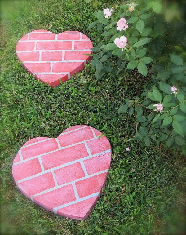 Red Heart Shape Stepping Stones. Not only functional but also can be used to decorate your garden. Make the walk in your garden more exciting and fun. 