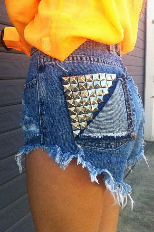 Studded Shorts. Decorate your old shorts with colored ropes, wire, buttons or zippers, denim, sequins, silk and lace and what ever you like. It is fun and inspiring to make some creative shorts for yourself. 