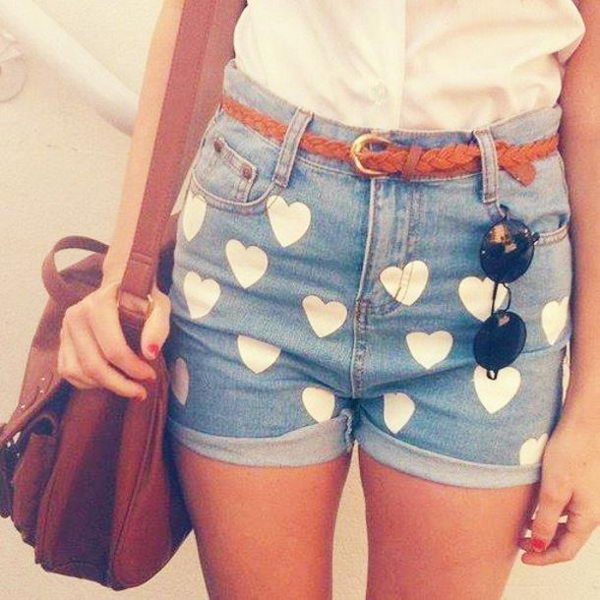 Heart Shorts. Decorate your old shorts with colored ropes, wire, buttons or zippers, denim, sequins, silk and lace and what ever you like. It is fun and inspiring to make some creative shorts for yourself. 