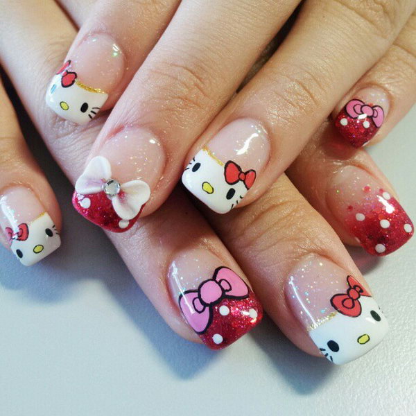 Cute and Creative Hello Kitty Nail Art Designs 