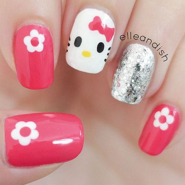 Cute and Creative Hello Kitty Nail Art Designs 
