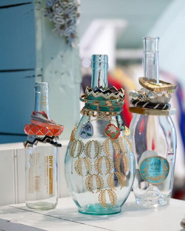 Glass Bottle Jewelry Display. 