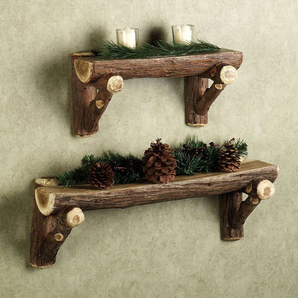 Give your lodge extra woodland feel with this charming rustic timber log wall shelf. 