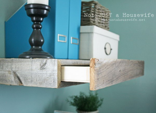Fabulous reclaimed wood shelves with a hidden drawer, 