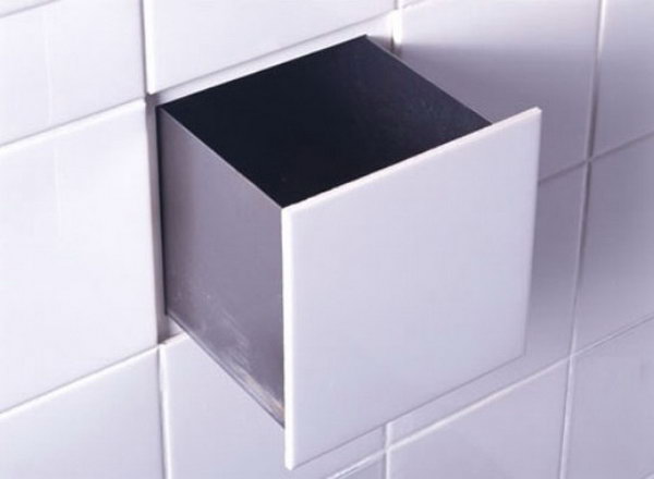 Create hidden storage in the bathroom by simply remove a tile or two and making a hole. A perfect place to hide valuables. 