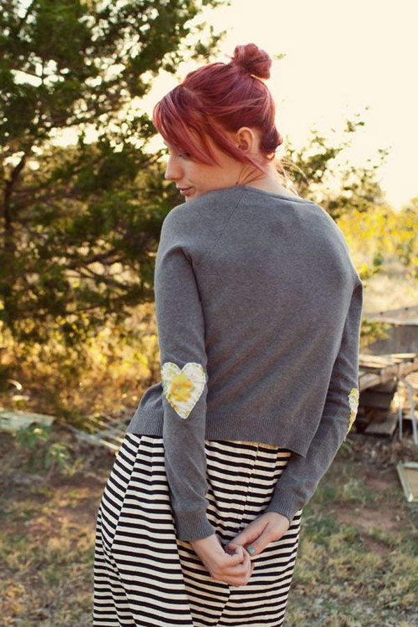 DIY Heart Elbow Patches. Create a style of intelligence, distinction and romantic fashion. Give your old sweater or jacket a new life. 