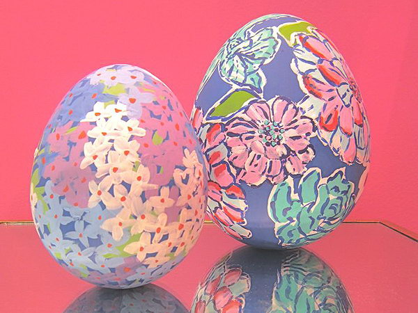 Lily Pulitzer Hand Painted Eggs. Want to make something special for your Easter basket? Try to apply the bright floral prints for your lovely Easter Eggs. 