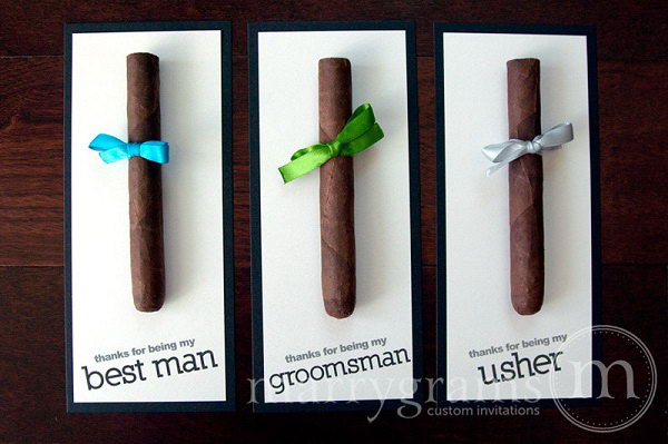 A nice cigar makes men manly. Although he may be a nonsmoker, but socially sharing a cigar with best friends is a good chat opportunity for groomsmen. It is a nice way to thank them for attending your wedding party. 