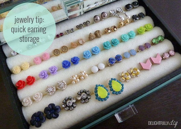 DIY stud earring holder. If your girl friend has lots of stud earrings, then this DIY stud earring holder is a perfect present for her. It is very thoughtful of you to give friends something that they actually will use. 