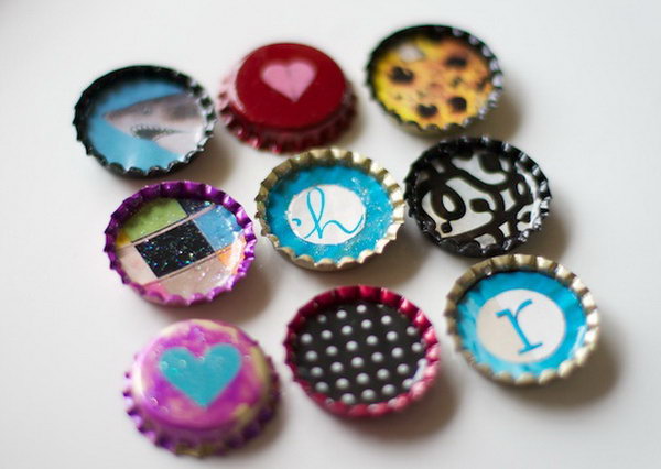 Paint Cute Bottle Cap Magnets with Nail Polish. Use nail polish to create custom magnets out of repurposed bottle caps. It’s a super great gift for your kids. 