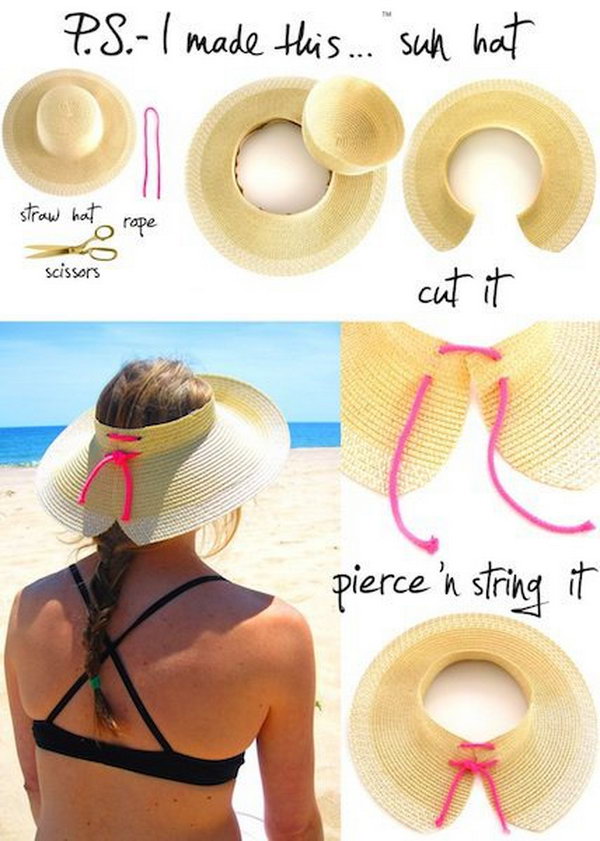 DIY Sun Hat. Give your sun protection hat a little rock. This sun hat makes me can't wait to pack my bags for the beach right now. 