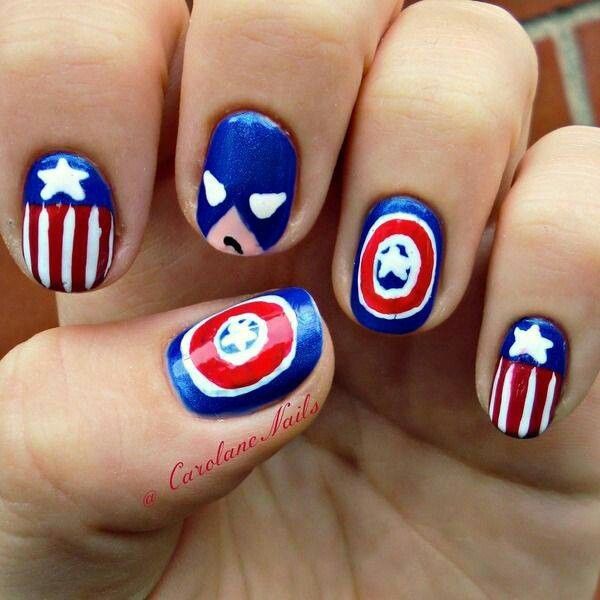 Patriotic Captain America Nail Art 