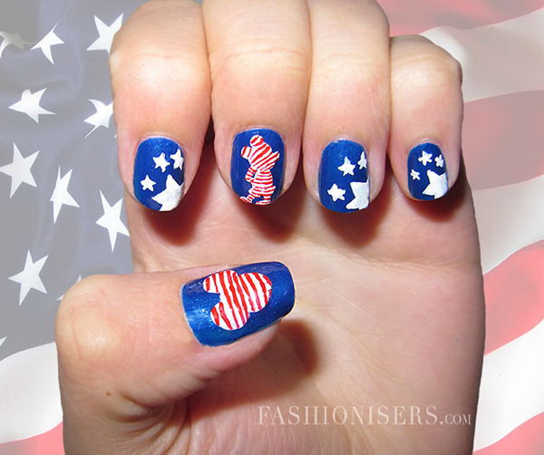 4th of July Patriotic Mickey Mouse Nail Art 