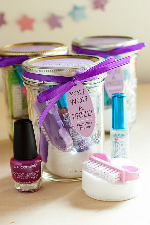 Fill Mason Jars with Pedicure Supplies to create Useful Gift Favors 