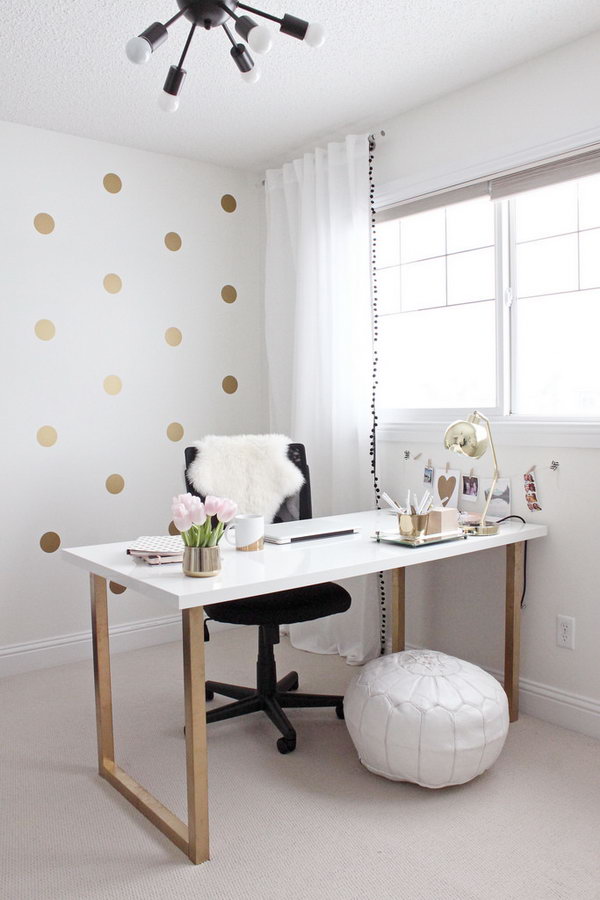 Gold and Girly Home Office Desk. Sometimes we need to bring work home. A home office is very essential in home decor. But we doesn't need to spend much on it. Here is a perfect DIY home office desk for girls. 