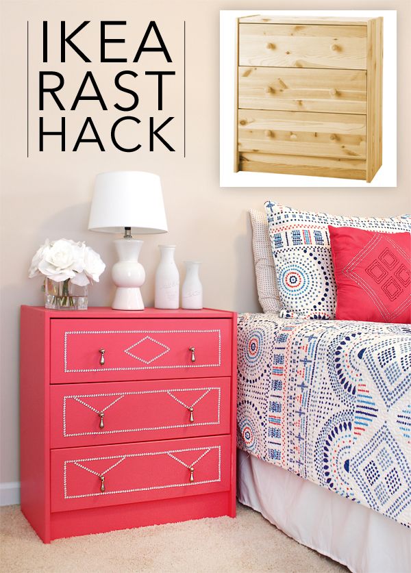 Hot Pink Dresser Completely Transformed with Paint, New Hardware and Crystal Nailhead Trim. 