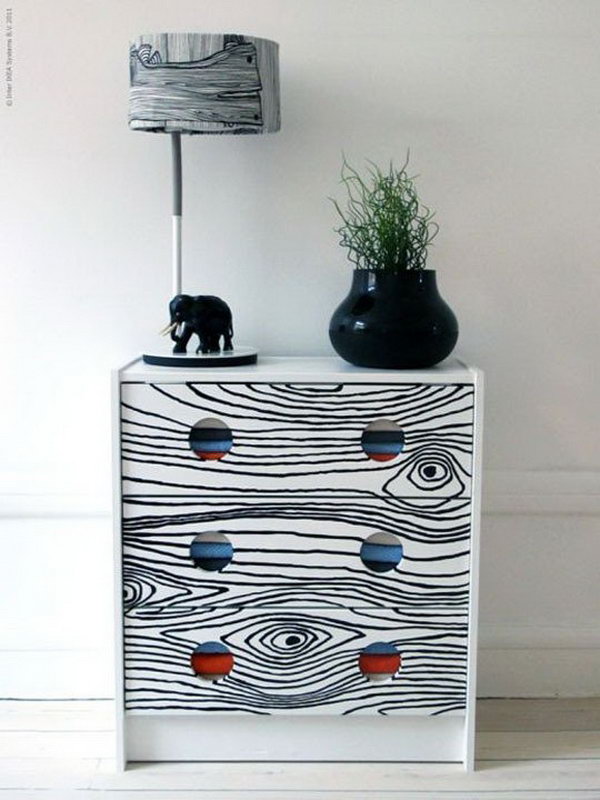 Give your plain IKEA RAST dresser a unique look with a faux bois print. See more instructions 