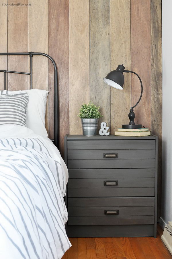 Rustic Industrial Nightstand. Paint a basic IKEA RAST chest with the gorgeous deep and warm gray and add some cup pulls to create this rustic industrial nightstand. See how to do it 