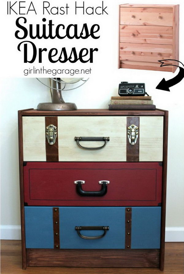 A Suitcase Dresser Makeover from an IKEA Chest of Drawers. Get the instructions 