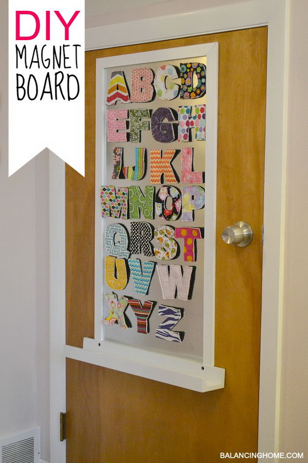 Magnet Door Board.  These sewing letters in different colors looks so great and adorable on the door. Use them to decorate the door of your kids. 