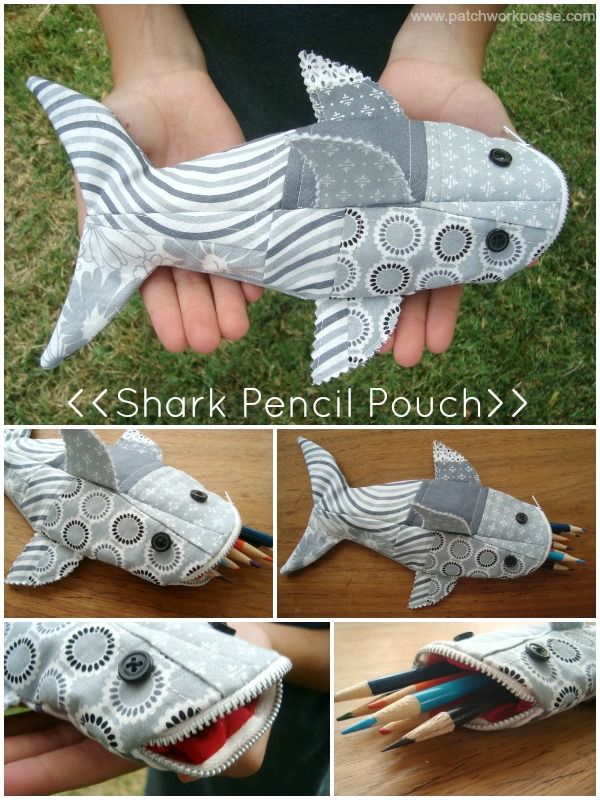 Cute Sewing Shark Pencil Case. Easy sewing project that could hold a bunch of pencils and look cool! Perfect for back to school supplies. 