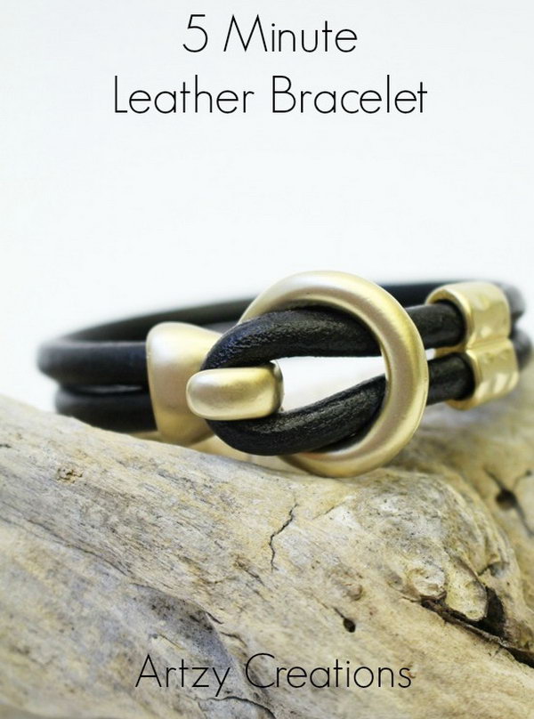 Five Minute Leather Bracelet. See the tutorial 