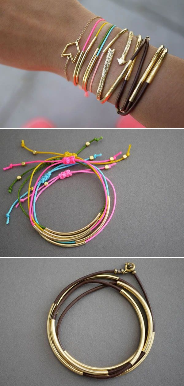 DIY Gold Tube Bracelets. Gold tube bracelets look adorable and simple  to make. Here are three simple tutorials on how to make different gold tube bracelets. Get inspired and have fun! 