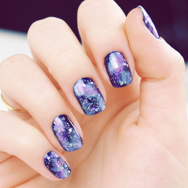Purple Galaxy  Nail Art . 