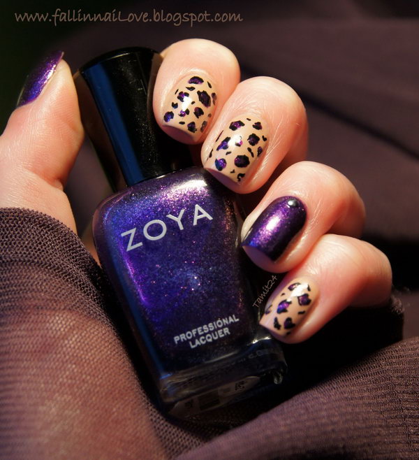 Purple Leopard Nail Art. 