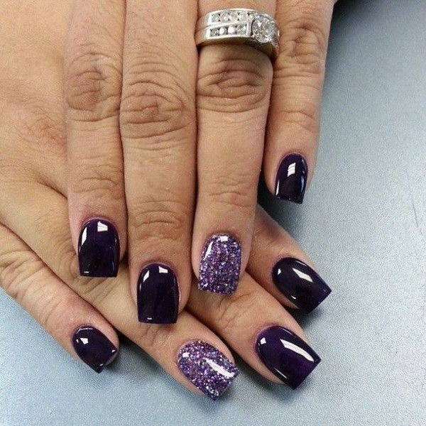 Dark Purple and Glitter Nail Designs. 