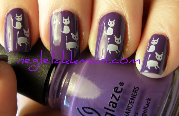 Cute Grape Background with Kittens Nail Art. 
