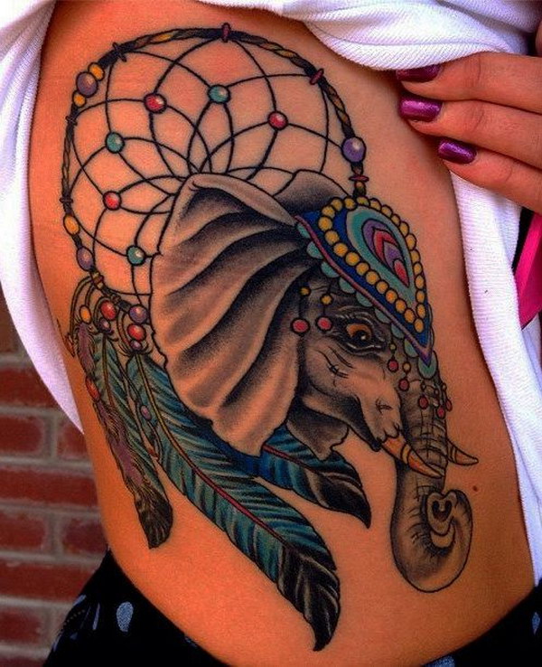 Beautiful Dreamcatcher Elephant Tattoo. 