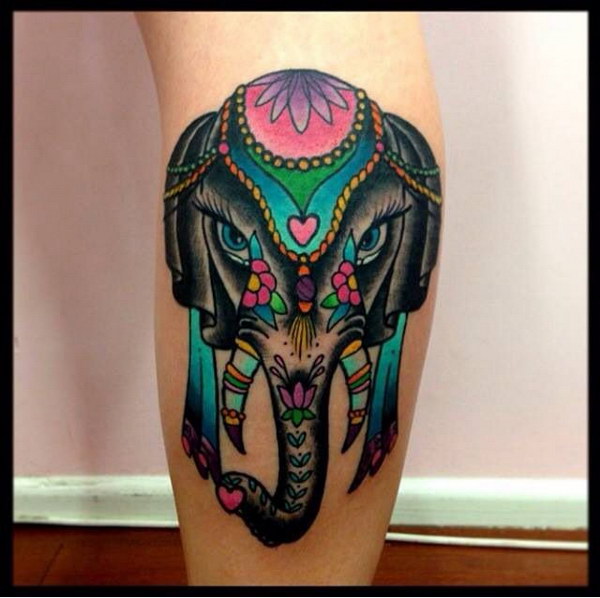Great Colors Elephant Tattoo. 