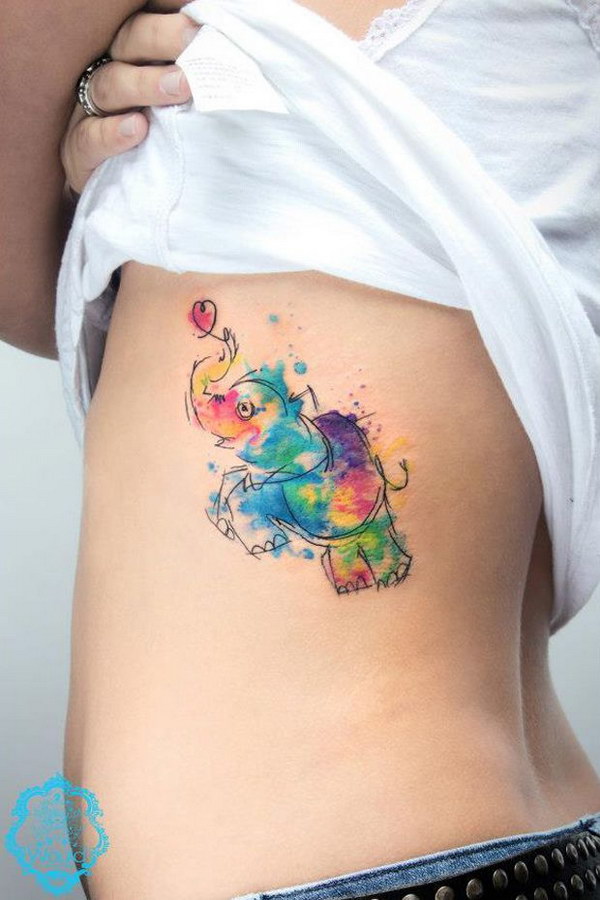 Amazing Watercolor Elephant Tattoo. 
